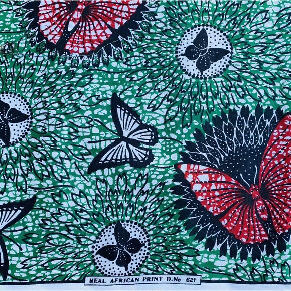 Vintage Fabric Real African Print Butterfly Butterflies Clothes Crafts 44" Wide - Picture 1 of 5